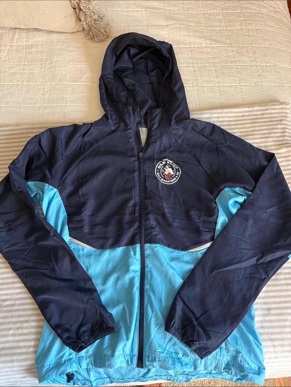Navy & Light Blue Hooded Windbreaker Jacket with Logo